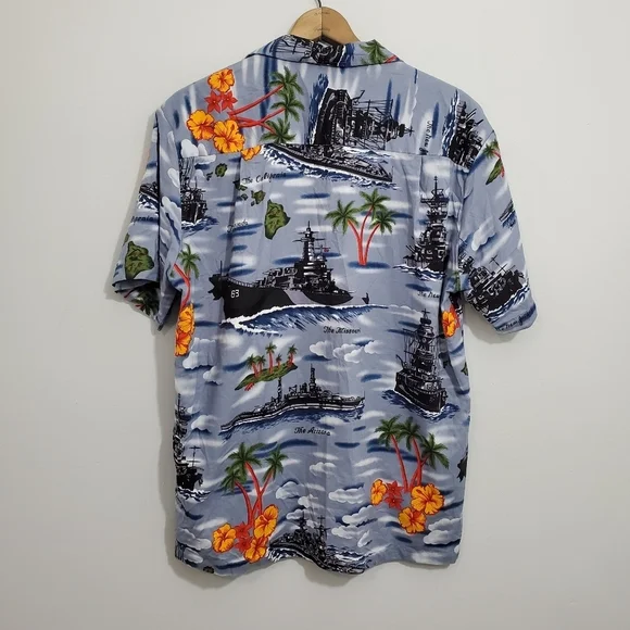 Vintage Kalaheo Made in Hawaii Pearl Harbor Print Button Down Shirt - Picture 2 of 3